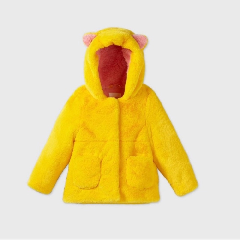 Cat & Jack Yellow Fuzzy Jacket with Pink Lining Size 6X/7